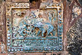 Old Bagan Myanmar. The Mingala Zedi. Well-preserved glazed Jataka plaques. 